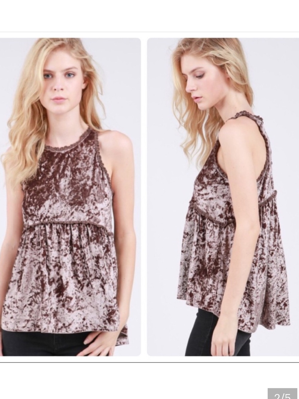 POL Crushed Velvet Peplum Tank Top - Brown